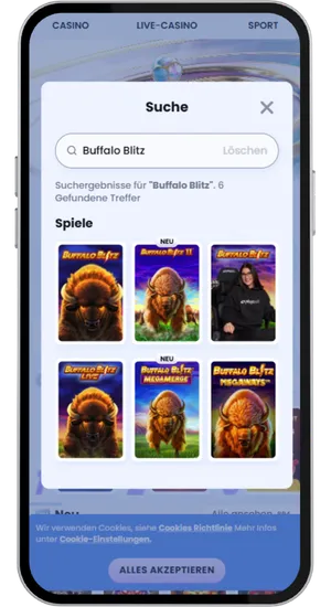Ricerca della slot Buffalo Blitz nel catalogo del casino online
